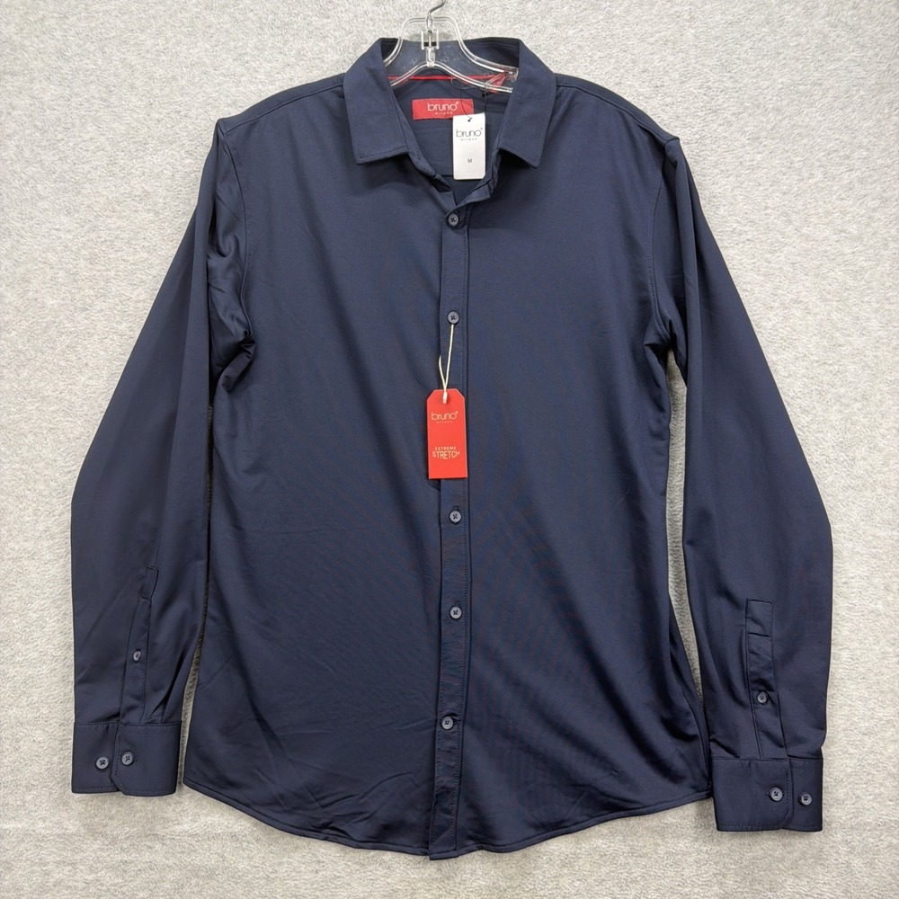 Bruno Milano Dress Shirt Mens Medium Navy Extreme Stretch Active Performance NEW